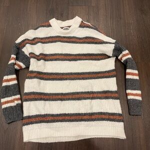 Striped Knit Sweater in Cream, Gray, and Brown